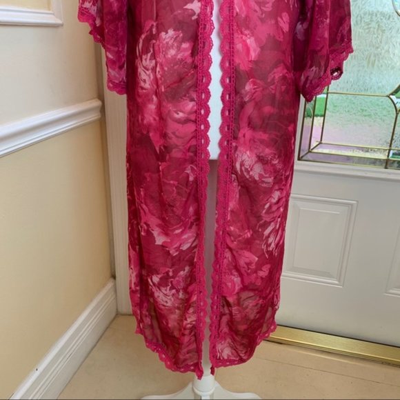 LulaRoe Pink Floral Sheer Duster Kimono Cardigan. Size Small. In‎ Good Condition - Picture 3 of 16